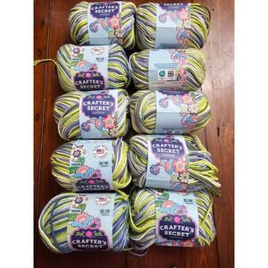Crafter's Secret Cotton Yarn Greener‎ Pastures 148 Multi Green Purple Lot of 10